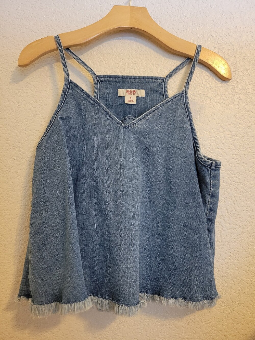 Mossimo Supply Co. light blue denim frayed-hem spaghetti strap tank Size Small